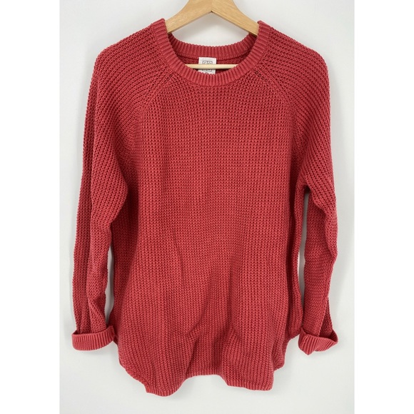 CORE Red Pink Knit 100% Cotton Sweater Pullover Waffle Knit - Picture 1 of 6